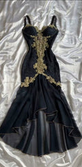 Unique Mermaid Spaghetti Straps Chiffon Lace Applique Long Prom Dress, Party Dress, Evening Dress GG2508