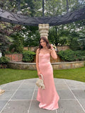 Simple Mermaid Strapless Pink Satin Long Prom Dress, Party Dress, Evening Dress GG2523