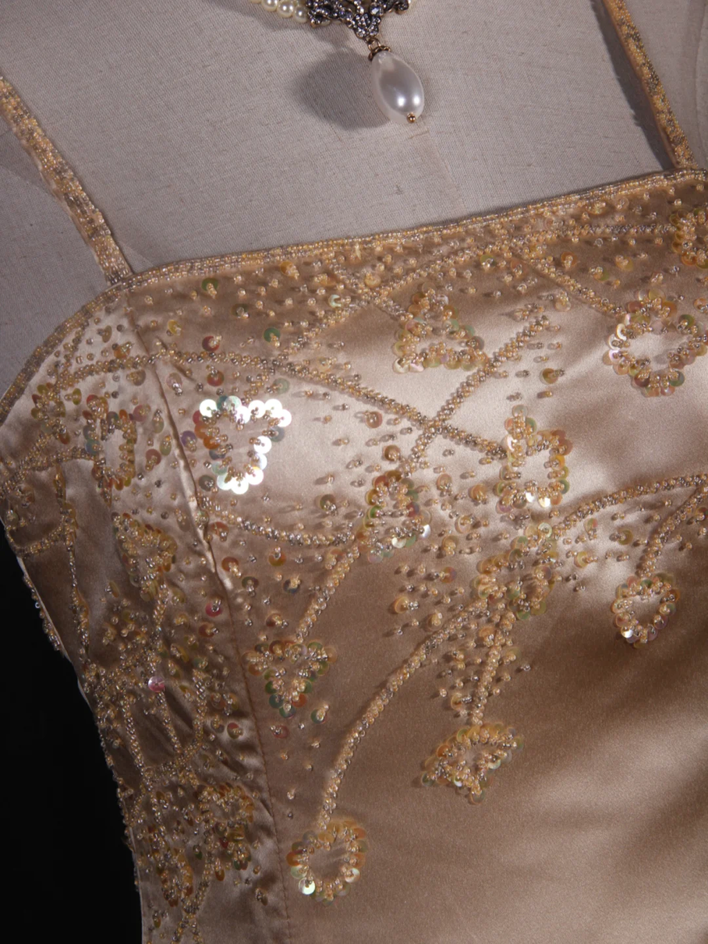 Gorgeous Mermaid Spaghetti Straps Champagne Satin Sequin Beaded Long Prom Dress, Party Dress, Evening Dress GG2573