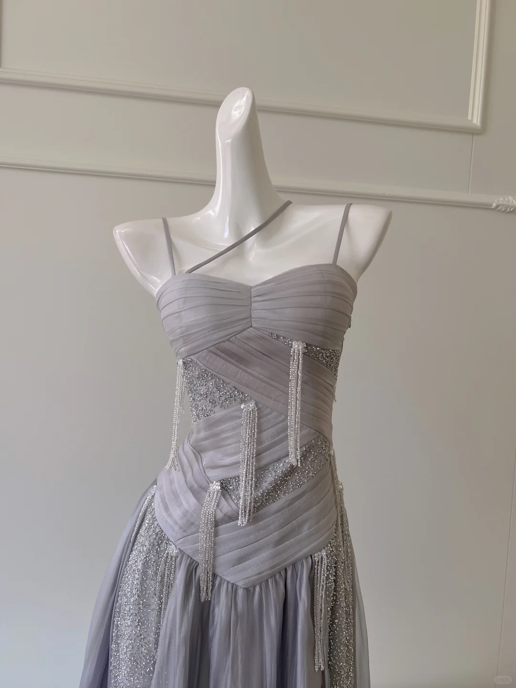 Classy A Line Spaghetti Straps Chiffon Beaded Long Prom Dress, Party Dress, Evening Dress GG2579
