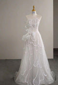 Elegant A Line Strapless White Beading Sequin Tulle Long Prom Dress,Evening Dresses  GG258