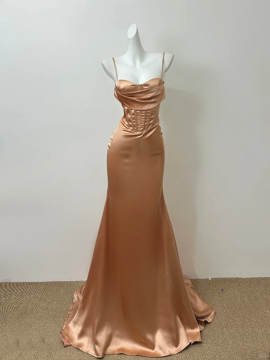 Classy Mermaid Spaghetti Straps Satin Long Prom Dress, Party Dress, Evening Dress GG2597