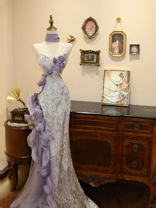 Gorgeous Mermaid Sweetheart Satin Tulle Flowers Long Prom Dress, Party Dress, Evening Dress GG2606