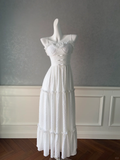 Lovely A Line Spaghetti Straps White Satin Long Prom Dress, Party Dress, Evening Dress GG2633