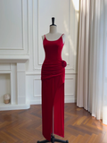 Sexy Mermaid Spaghetti Straps Red Satin Slit Long Prom Dress, Party Dress, Evening Dress GG2646