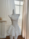 Cute A Line Strapless White Satin Pleated Short Prom Dress,Homecoming Dress,Birthday Dress GG2648