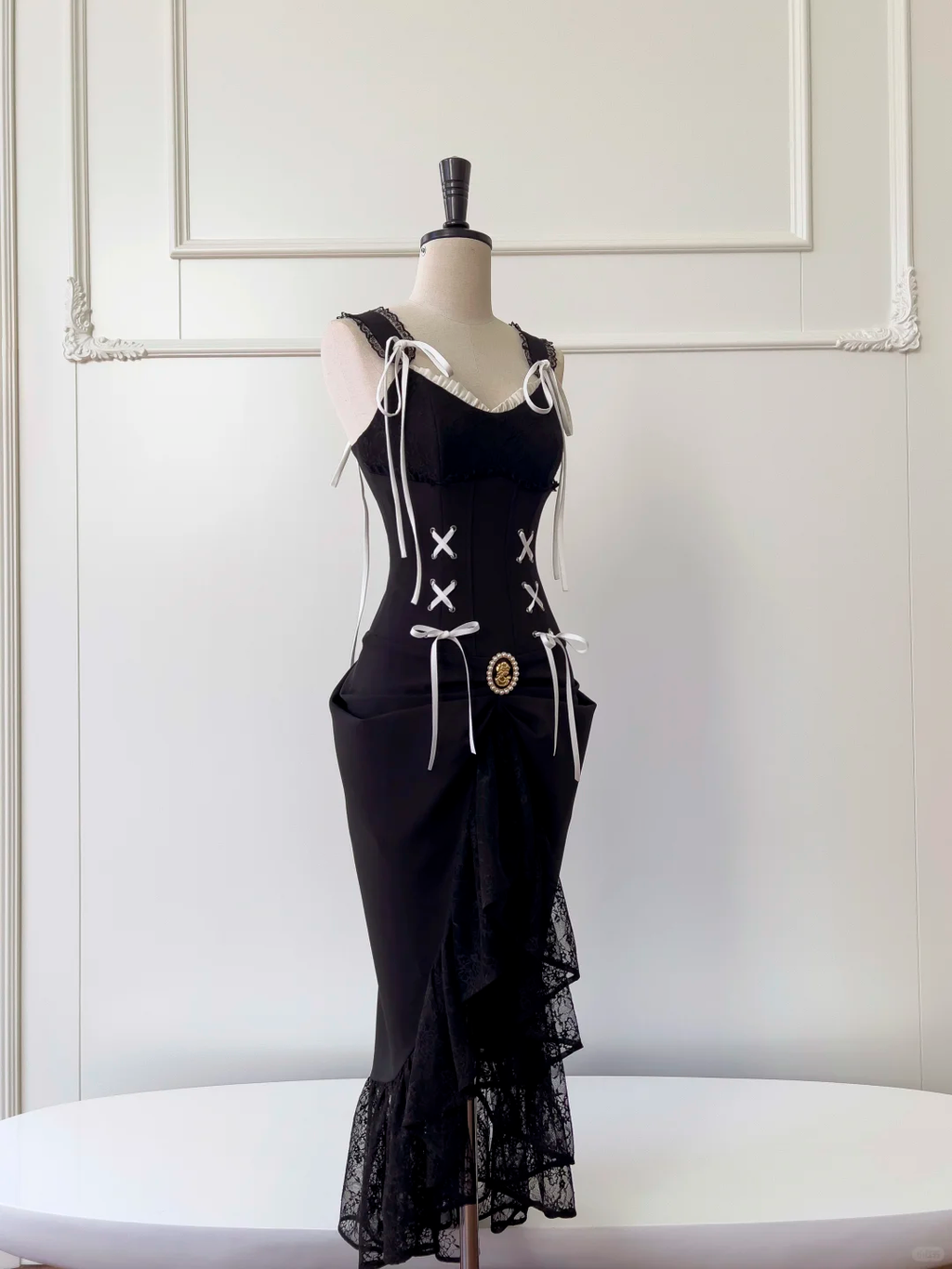 Chic Mermaid Black Satin Lace Long Prom Dress, Party Dress, Evening Dress GG2652