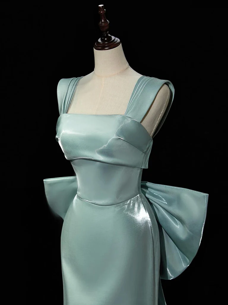 Simple A Line Square Satin With Bow Train Long Prom Gresses,Evening Dresses  GG267