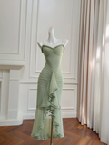 Chic Mermaid Spaghetti Straps Satin Tulle Long Prom Dress, Party Dress, Evening Dress GG2719