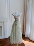 Glitter A Line Spaghetti Straps Tulle Sequin Beaded Long Prom Dress, Party Dress, Evening Dress GG2721