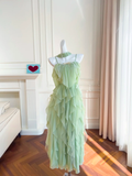 Sweet A Line Spaghetti Straps Sage Chiffon Ruffles Long Prom Dress, Party Dress, Evening Dress GG2743