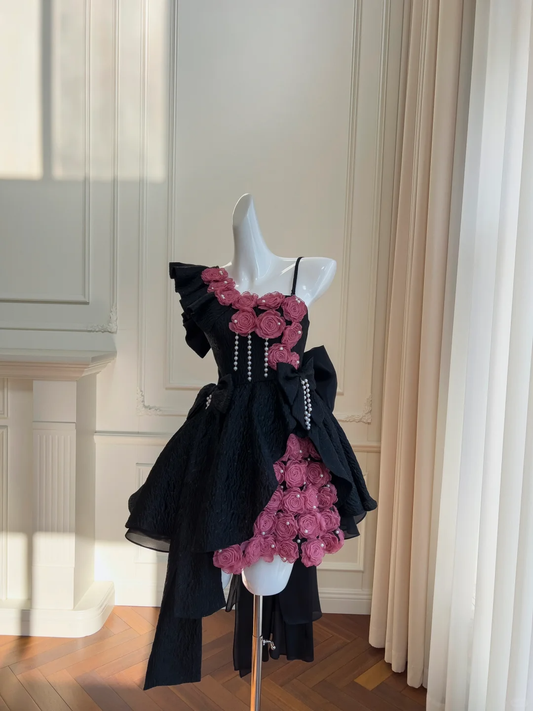Stunning A Line Spaghetti Straps Satin Flowers Short Prom Dress,Homecoming Dress,Birthday Dress GG2754