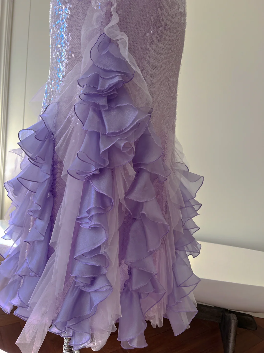 Elegant Mermaid Spaghetti Straps Lilac Sequin Chiffon Long Prom Dress, Party Dress, Evening Dress GG2771