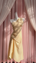Classy A Line One Shoulder Satin Pleated Long Prom Dress, Party Dress, Evening Dress GG2795