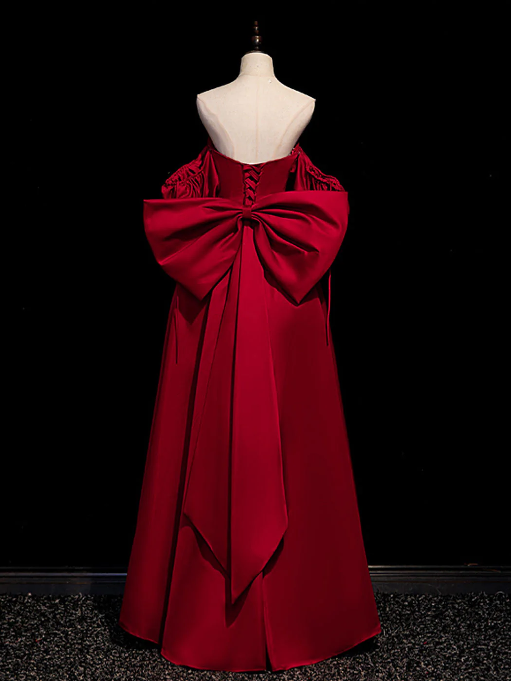 Chic A Line Strapless Satin Back Bow Burgundy Long Prom Dress, Evening Dress GG280