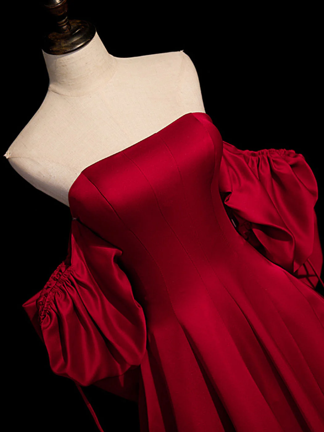 Chic A Line Strapless Satin Back Bow Burgundy Long Prom Dress, Evening Dress GG280
