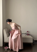 Cute A Line Spaghetti Straps Square Pink Satin Long Prom Dress, Party Dress, Evening Dress GG2835