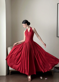Elegant A Line Halter Burgundy Satin Backless Long Prom Dress, Party Dress, Evening Dress GG2849