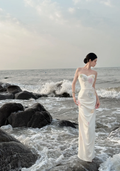 Elegant Mermaid Strapless Satin Applique Long Prom Dress, Party Dress, Evening Dress GG2850