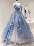 Unique A Line Strapless Tulle Long Prom Dress, Party Dress, Evening Dress GG2859