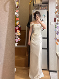 Elegant Mermaid Strapless Satin Pleated Long Prom Dress, Party Dress, Evening Dress GG2860