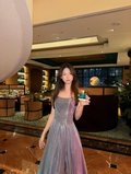 Shiny A Line Spaghetti Straps Satin Sequin Long Prom Dress, Party Dress, Evening Dress GG2863