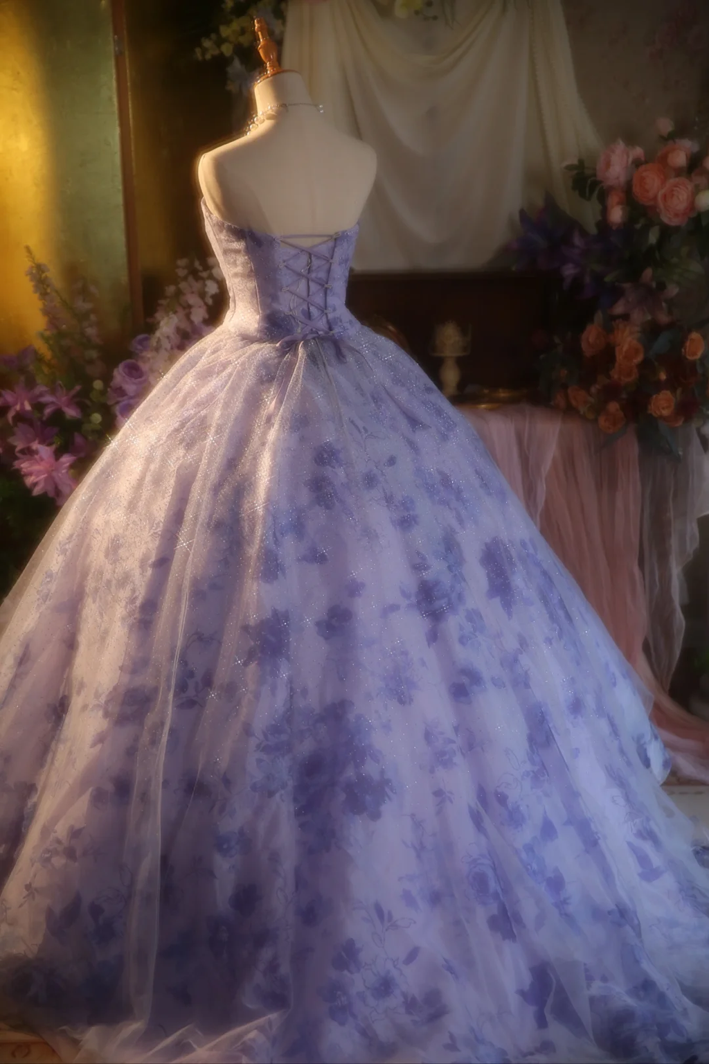 Gorgeous Ball Gown Strapless Lilac Satin Tulle Long Prom Dress, Party Dress, Evening Dress GG2865