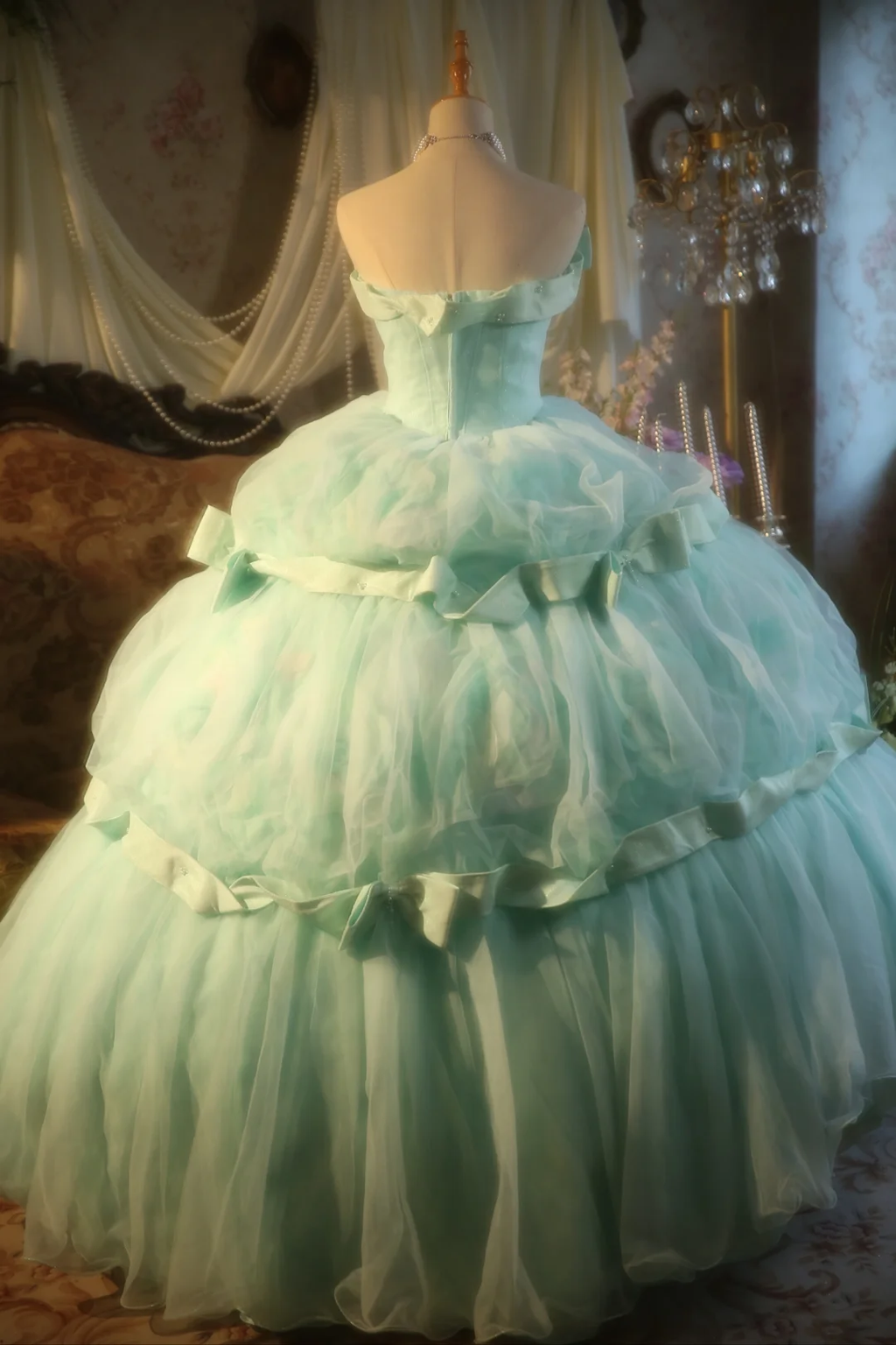 Stunning Ball Gown Strapless Tiffany Blue Satin Tulle Long Prom Dress, Party Dress, Evening Dress GG2868