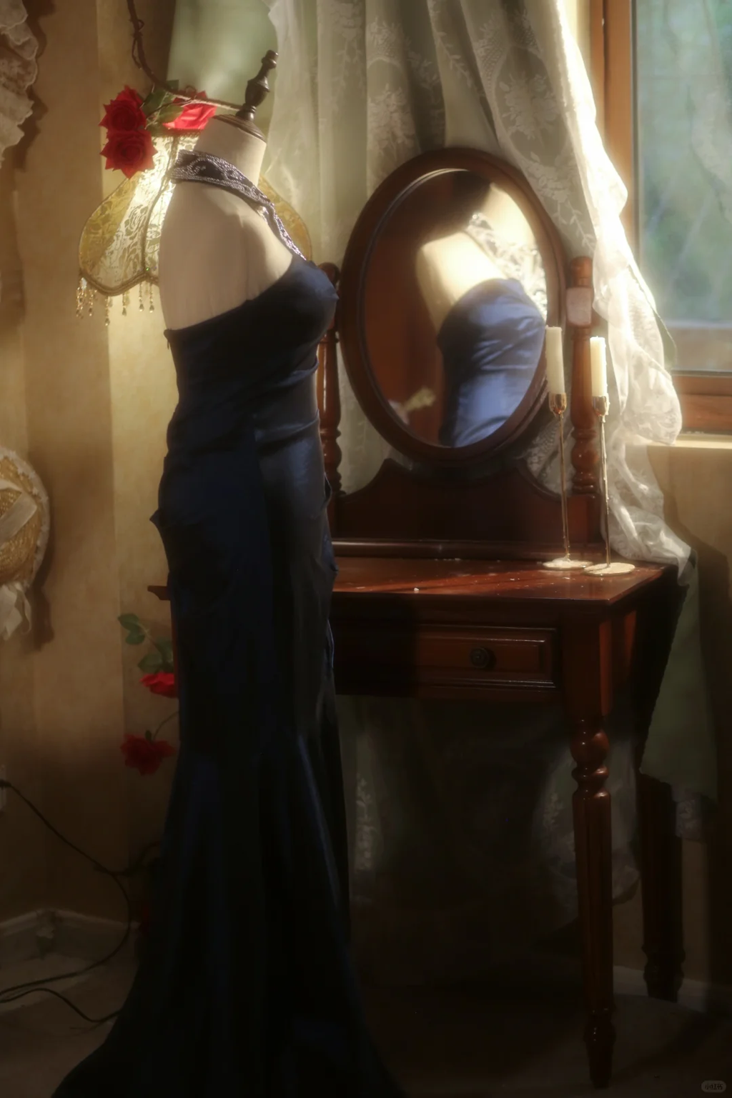 Chic Mermaid Halter Navy Satin Beaded Long Prom Dress, Party Dress, Evening Dress GG2879
