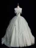 Lovely Ball Gown Strapless Tulle Appplique Long Prom Dress, Party  Dress, Evening Dress GG2885