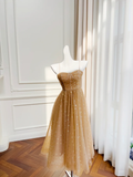 Cute A Line Spaghetti Straps Tulle Sequin Long Prom Dress, Party Dress, Evening Dress GG2903