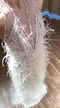 Chic Mermaid Halter Tulle Beaded Feather Long Prom Dress, Party Dress, Evening Dress GG2913
