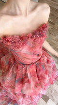 Gorgeous A Line Strapless Chiffon Printing Long Prom Dress, Party Dress, Evening Dress GG2918