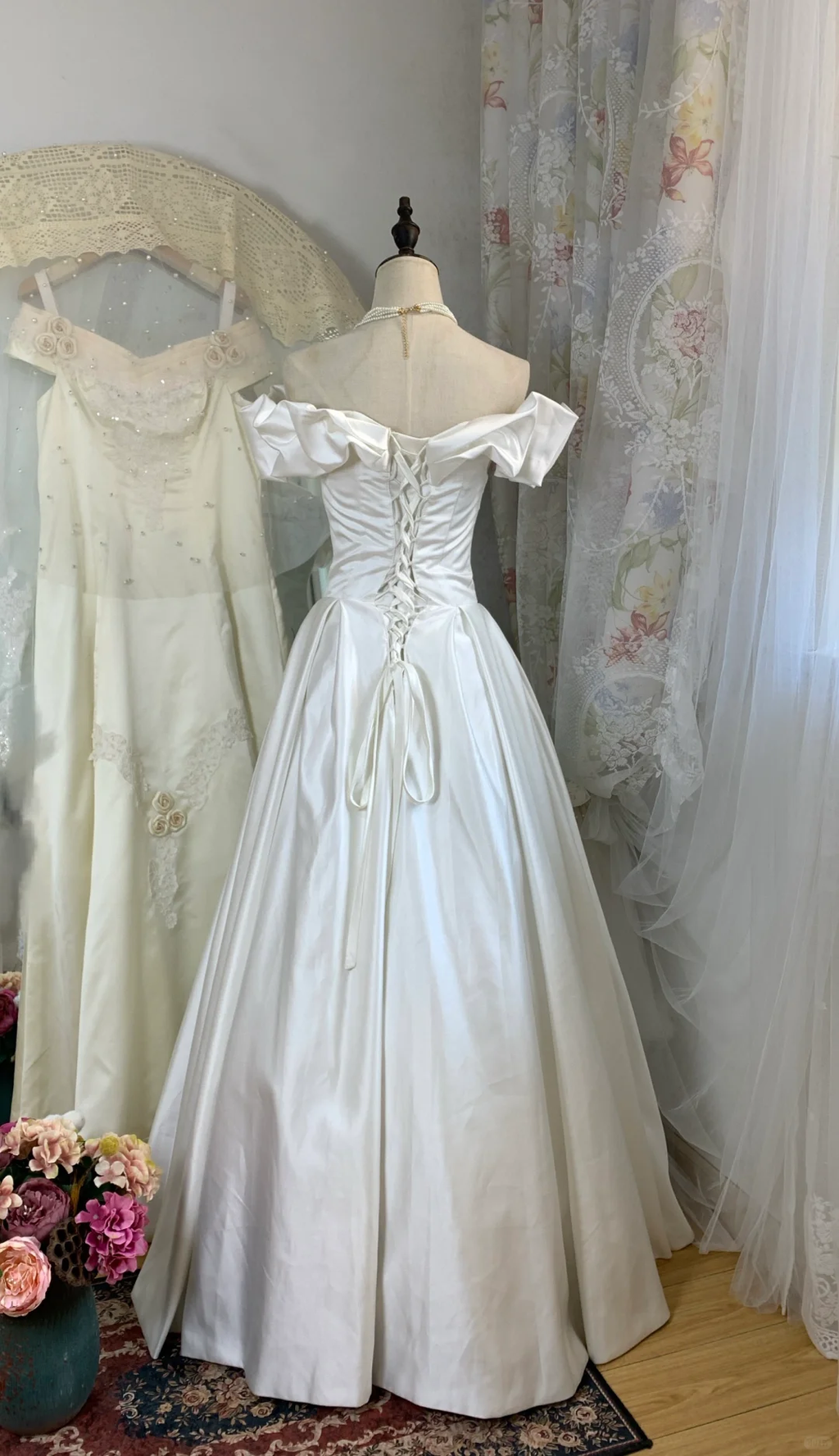 Elegant A Line Off The Shoulder White Satin Long Prom Dress, Party Dress, Evening Dress GG2933