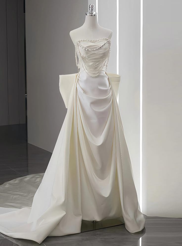 Timeless Mermaid Strapless Satin Beaded Wedding Dress GG2935
