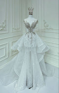 Timeless Mermaid White Tulle Sequin Long Wedding Dress GG2939