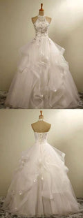 Princess A Line Halter White Tulle Beaded Long Wedding Dress GG2946