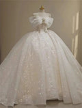 Vintage Ball Gown Off The Shoulder Tulle Sequin Beaded Long Wedding Dress GG2959