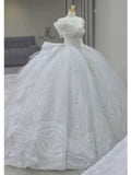 Timeless Ball Gown Off The Shoulder White Tulle Sequin Beaded Long Wedding Dress GG2960