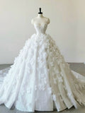 Dreamy Ball Gown Strapless Satin Sequin Applique Long Wedding Dress GG2961