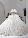 Dreamy Ball Gown Off The Shoulder Tulle Sequin Beaded Long Wedding Dress GG2964