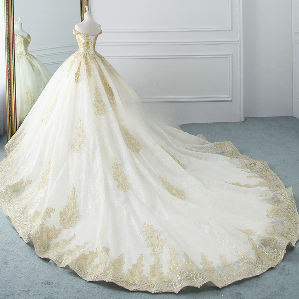 Timeess Ball Gown Off The Shoulder Tulle Lace Applique Long Wedding Dress GG2972