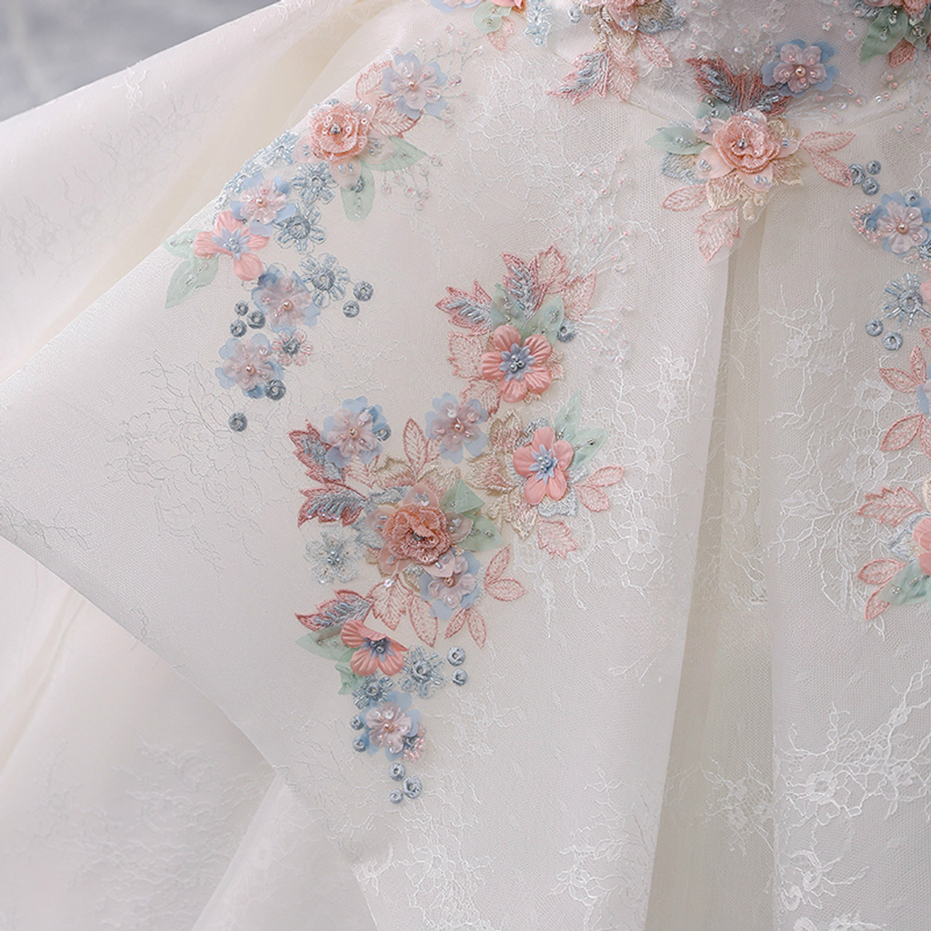 Dreamy Ball Gown Off The Shoulder Lace Applique Long Wedding Dress GG2973