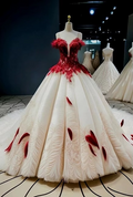 Unique Ball Gown Off The Shoulder Tulle Lace Long Wedding Dress GG2985