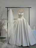 Princess Ball Gown Spaghetti Straps Light Ivory Satin Applique With Wedding Veil Long Wedding Dress GG2989