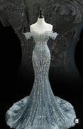 Timeless Mermaid Off The Shoulder Tulle Sequin Beaded Long Wedding Dress GG3005