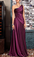 Elegant A Line One Shoulder Satin Pleated Long Mother Of Bride Dress,Evening Dress GG3051