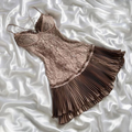 Pretty A Line Spaghetti Straps Brown Satin Lace Short Prom Dress,Homecoming Dress,Birthday Dress GG3069