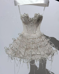 Gorgeous A Line Spaghetti Straps Satin Sequin Beaded Short Prom Dress,Homecoming Dress,Birthday Dress GG3086