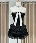 Classy A Line Strapless Black Satin Short Prom Dress,Homecoming Dress,Birthday Dress GG3099